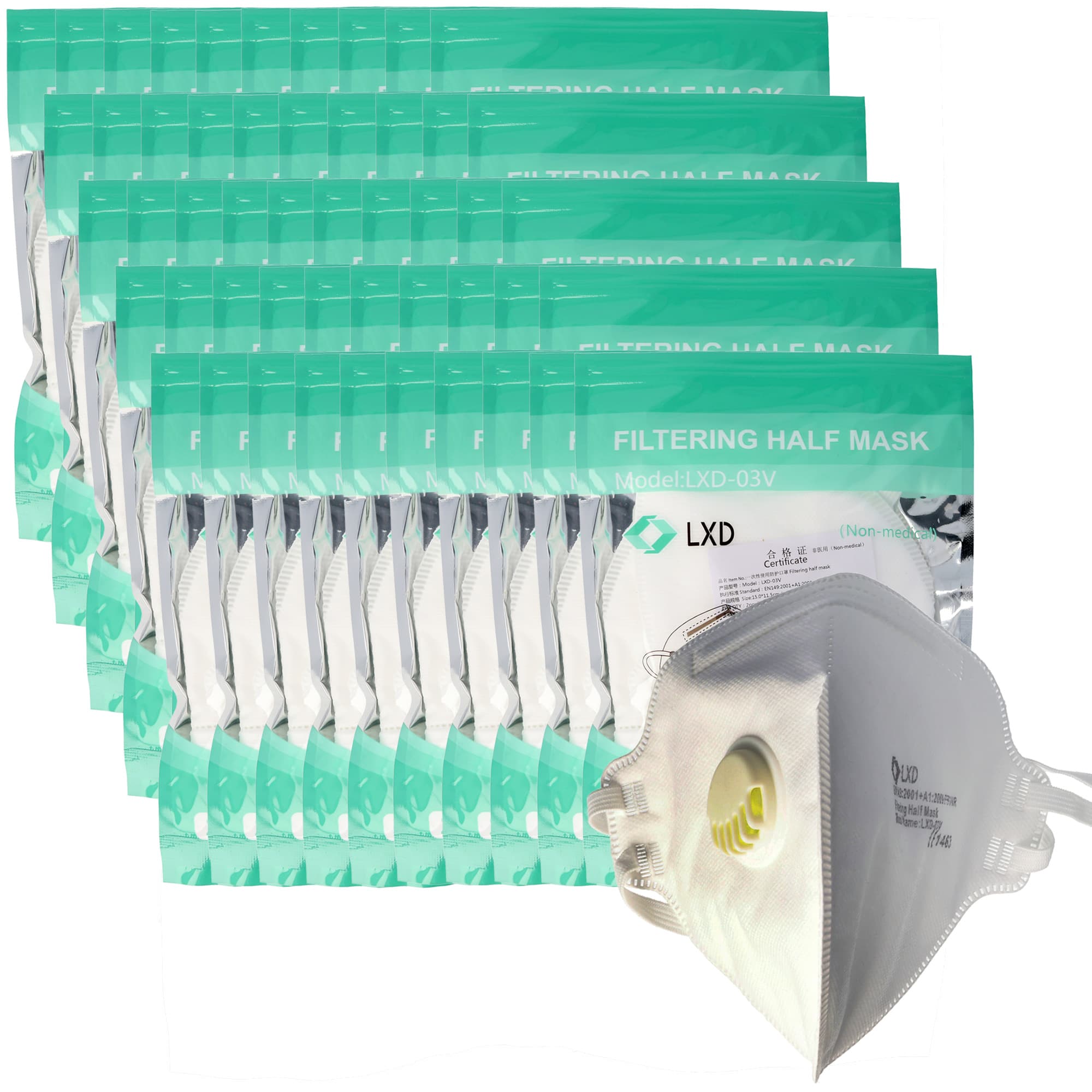 100 pièces Masque de protection FFP3 Premium 5 plis avec valve, grand pack, certifié selon DIN EN149: 2001 + A1: 2009, demi-masque filtrant les